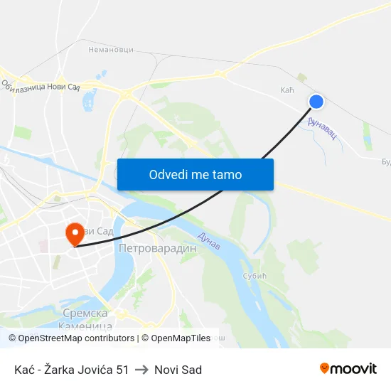 Kać - Žarka Jovića 51 to Novi Sad map