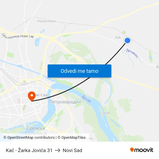 Kać - Žarka Jovića 31 to Novi Sad map