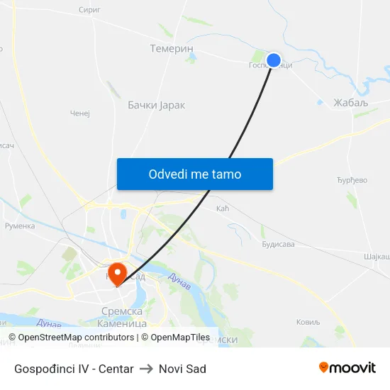 Gospođinci IV - Centar to Novi Sad map