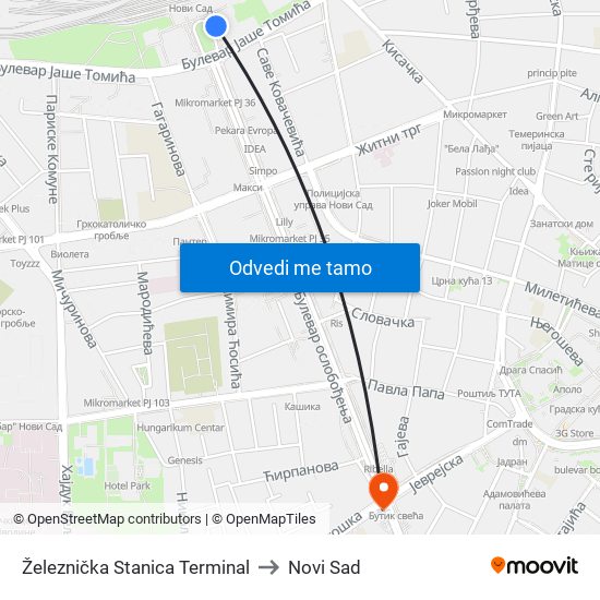 Železnička Stanica Terminal to Novi Sad map