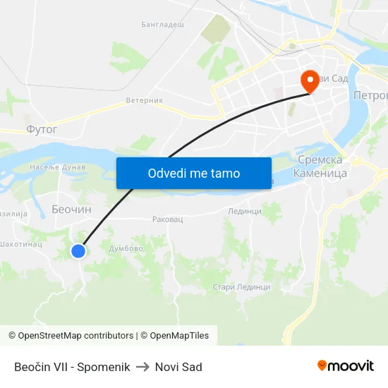 Beočin VII - Spomenik to Novi Sad map