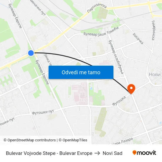 Bulevar Vojvode Stepe - Bulevar Evrope to Novi Sad map