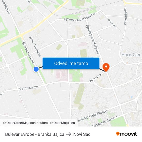 Bulevar Evrope - Branka Bajića to Novi Sad map