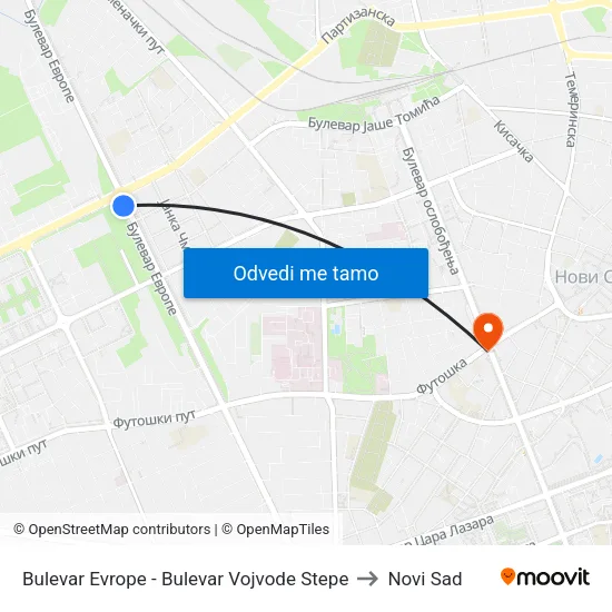 Bulevar Evrope - Bulevar Vojvode Stepe to Novi Sad map