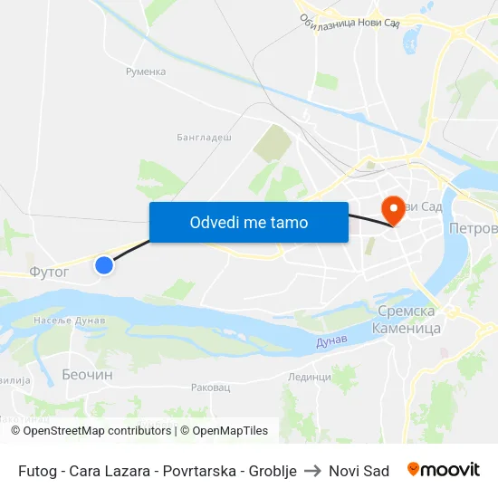 Futog - Cara Lazara - Povrtarska - Groblje to Novi Sad map