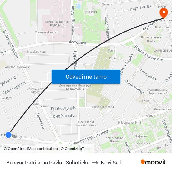 Bulevar Patrijarha Pavla - Subotička to Novi Sad map