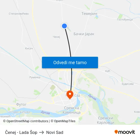 Čenej - Lada Šop to Novi Sad map