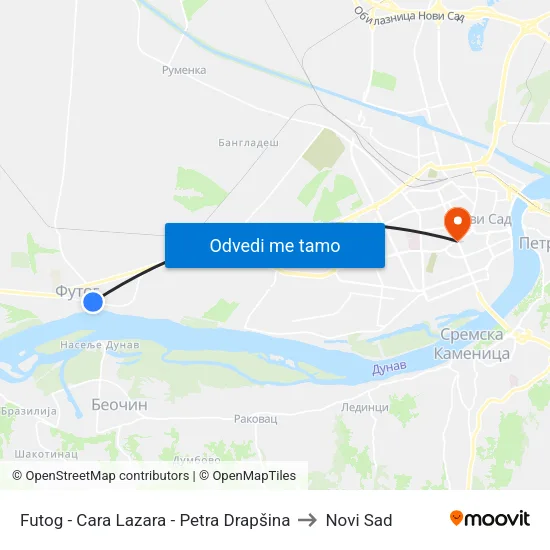 Futog - Cara Lazara - Petra Drapšina to Novi Sad map