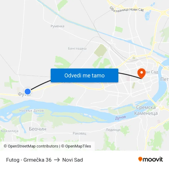 Futog - Grmečka 36 to Novi Sad map