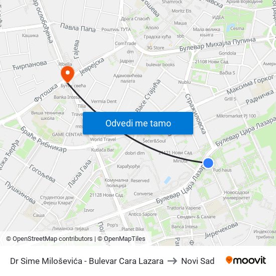 Dr Sime Miloševića - Bulevar Cara Lazara to Novi Sad map