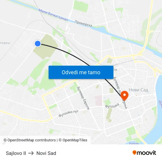 Sajlovo II to Novi Sad map