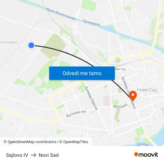Sajlovo IV to Novi Sad map