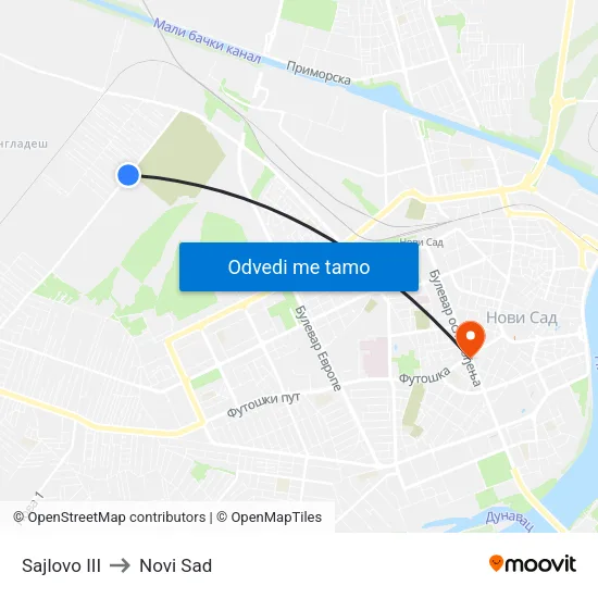 Sajlovo III to Novi Sad map