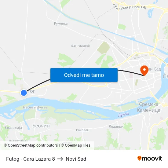 Futog - Cara Lazara 8 to Novi Sad map
