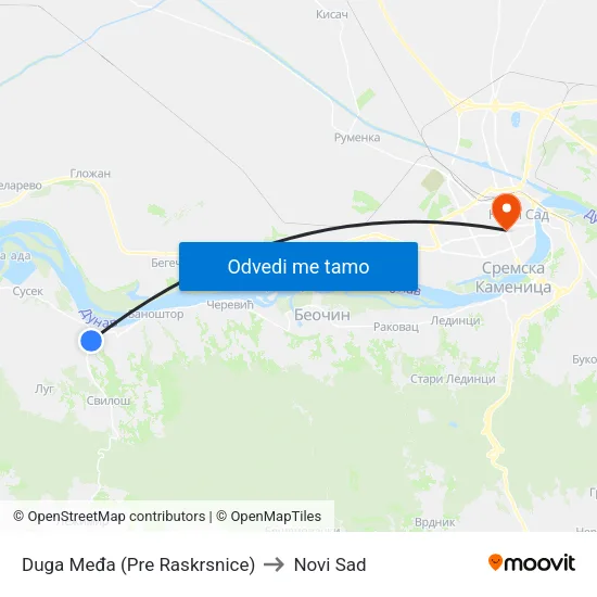 Duga Međa (Pre Raskrsnice) to Novi Sad map