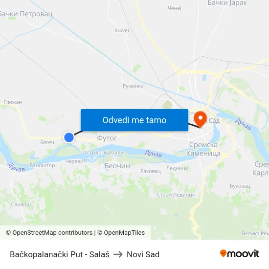 Bačkopalanački Put - Salaš to Novi Sad map