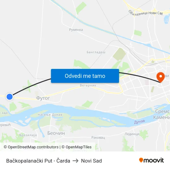 Bačkopalanački Put - Čarda to Novi Sad map