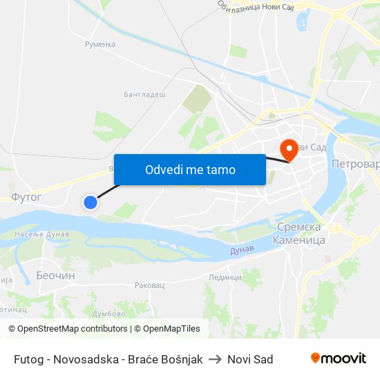 Futog - Novosadska - Braće Bošnjak to Novi Sad map