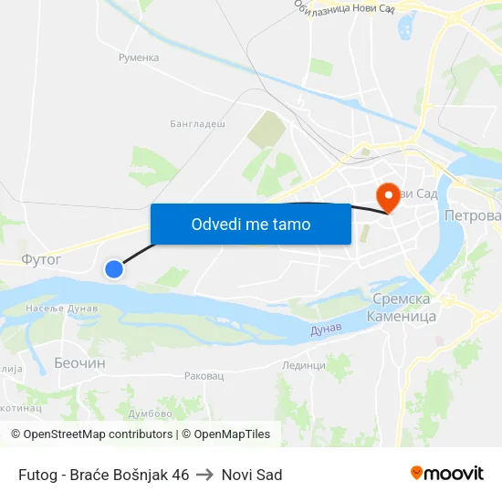 Futog - Braće Bošnjak 46 to Novi Sad map