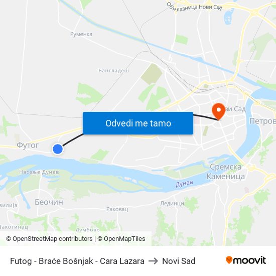 Futog - Braće Bošnjak - Cara Lazara to Novi Sad map