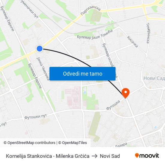 Kornelija Stankovića - Milenka Grčića to Novi Sad map