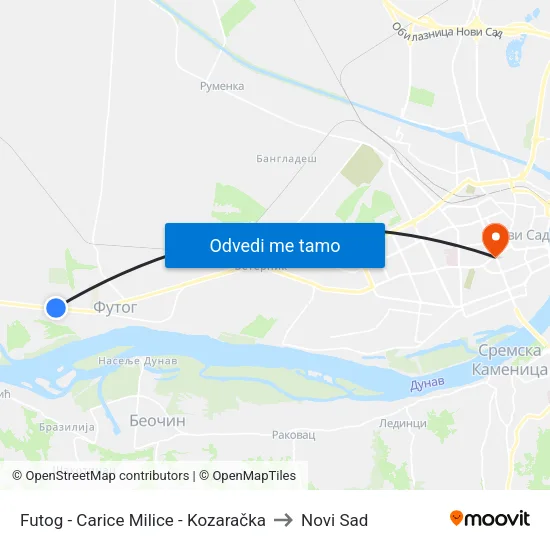 Futog - Carice Milice - Kozaračka to Novi Sad map