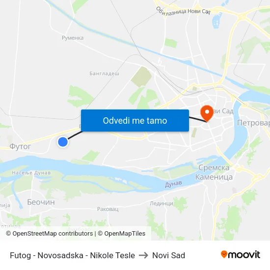 Futog - Novosadska - Nikole Tesle to Novi Sad map