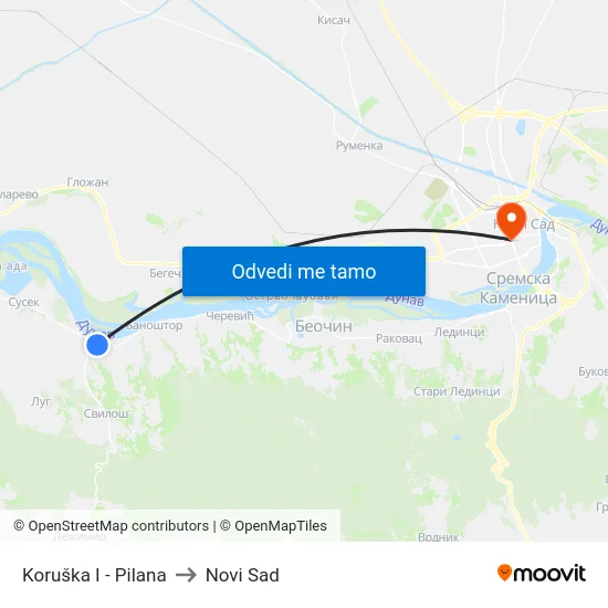 Koruška I - Pilana to Novi Sad map