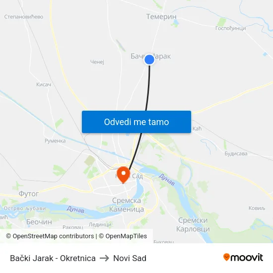Bački Jarak - Okretnica to Novi Sad map
