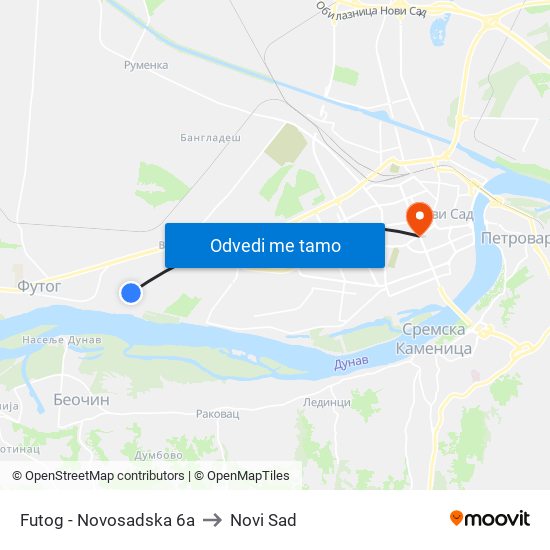 Futog - Novosadska 6a to Novi Sad map