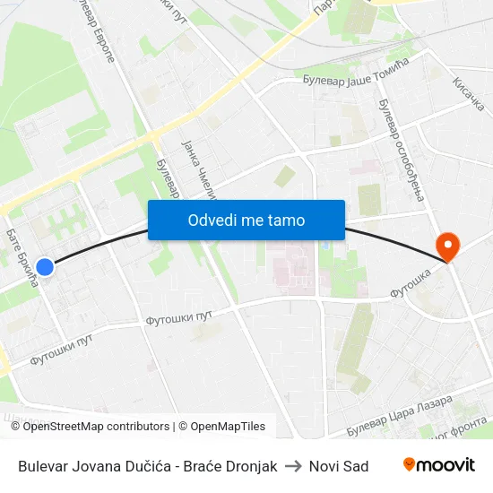Bulevar Jovana Dučića - Braće Dronjak to Novi Sad map