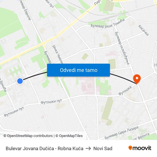 Bulevar Jovana Dučića - Robna Kuća to Novi Sad map