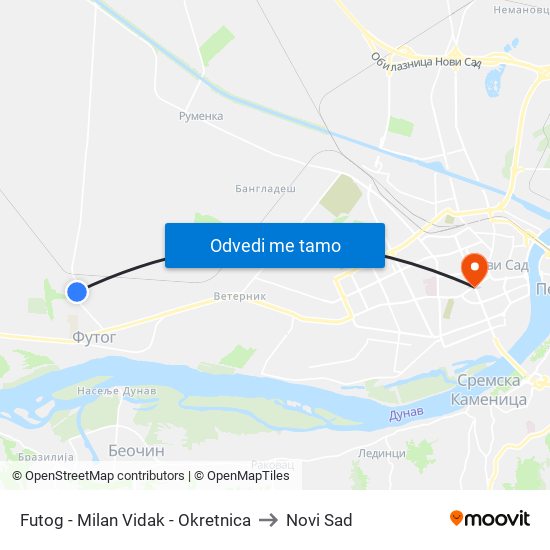 Futog - Milan Vidak - Okretnica to Novi Sad map