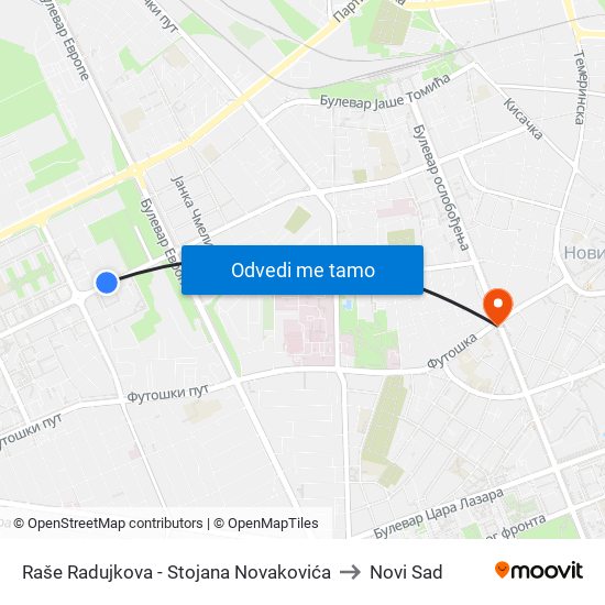 Raše Radujkova - Stojana Novakovića to Novi Sad map