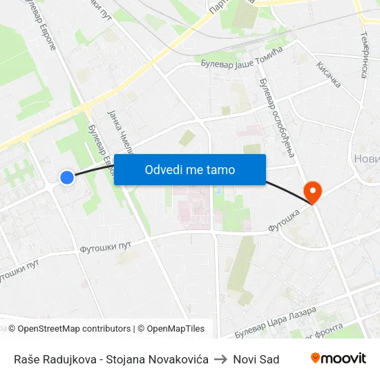 Raše Radujkova - Stojana Novakovića to Novi Sad map