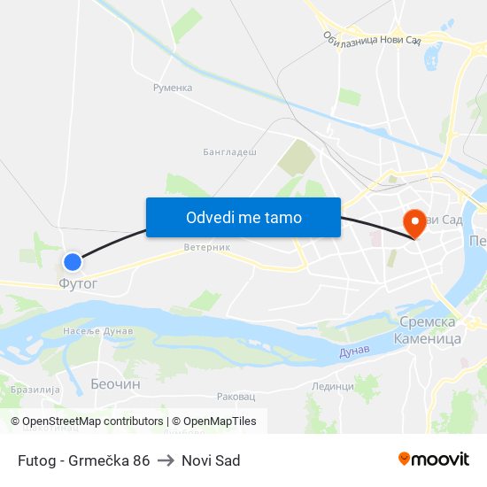 Futog - Grmečka 86 to Novi Sad map