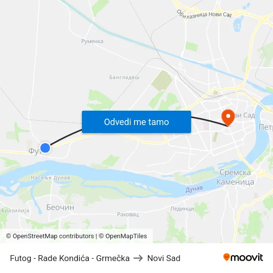 Futog - Rade Kondića - Grmečka to Novi Sad map