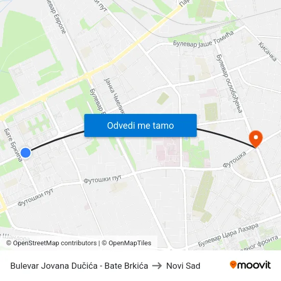 Bulevar Jovana Dučića - Bate Brkića to Novi Sad map