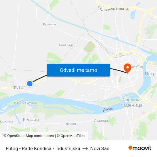Futog - Rade Kondića - Industrijska to Novi Sad map