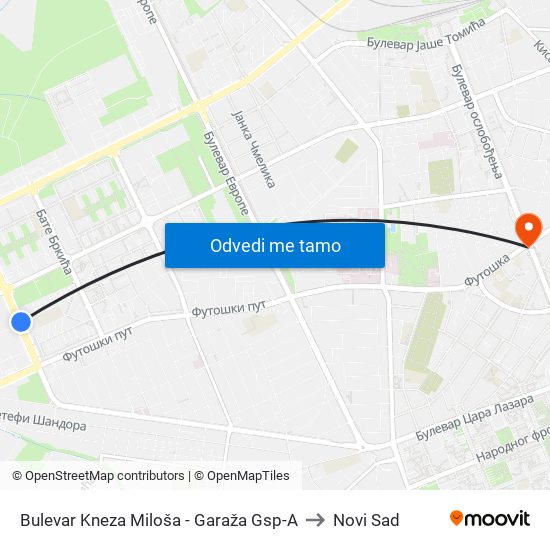 Bulevar Kneza Miloša - Garaža Gsp-A to Novi Sad map