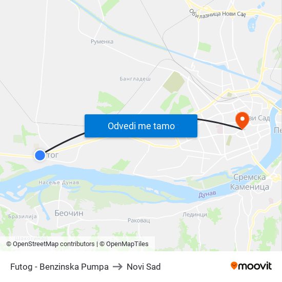 Futog - Benzinska Pumpa to Novi Sad map