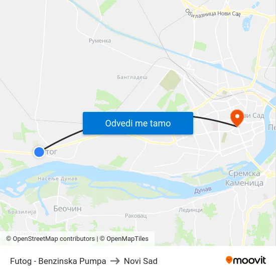 Futog - Benzinska Pumpa to Novi Sad map