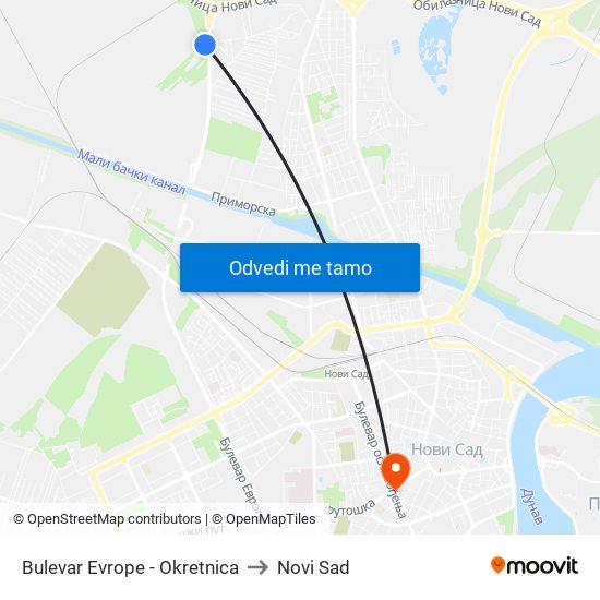 Bulevar Evrope - Okretnica to Novi Sad map