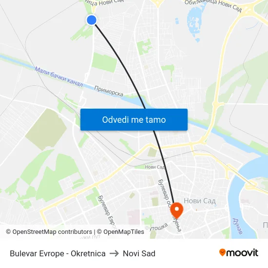 Bulevar Evrope - Okretnica to Novi Sad map