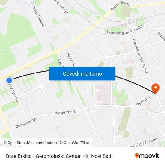 Bate Brkića - Gerontološki Centar to Novi Sad map