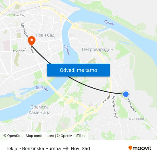 Tekije - Benzinska Pumpa to Novi Sad map