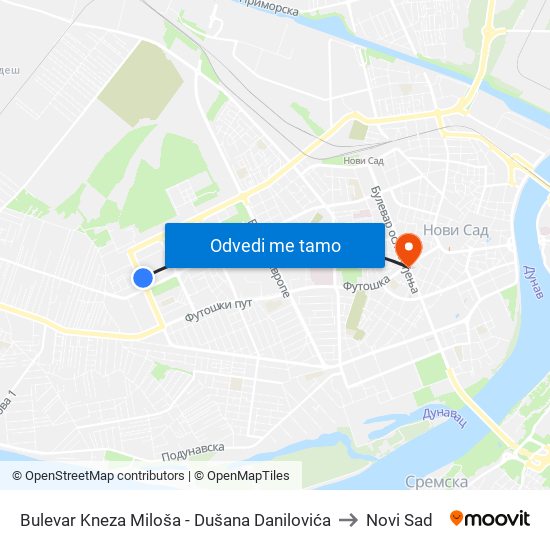 Bulevar Kneza Miloša - Dušana Danilovića to Novi Sad map