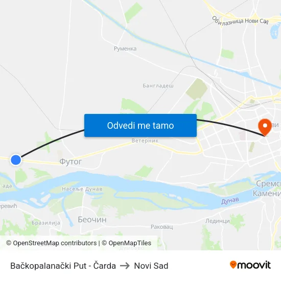 Bačkopalanački Put - Čarda to Novi Sad map