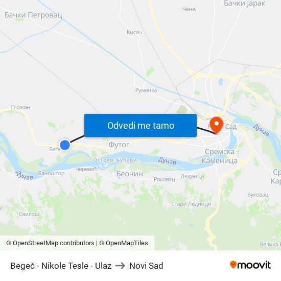 Begeč - Nikole Tesle - Ulaz to Novi Sad map