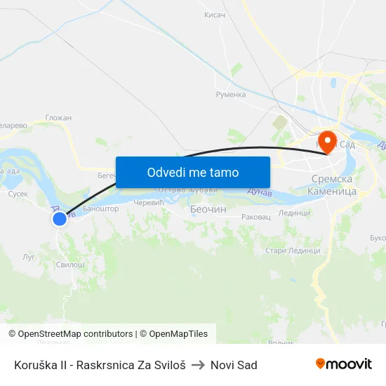Koruška II - Raskrsnica Za Sviloš to Novi Sad map